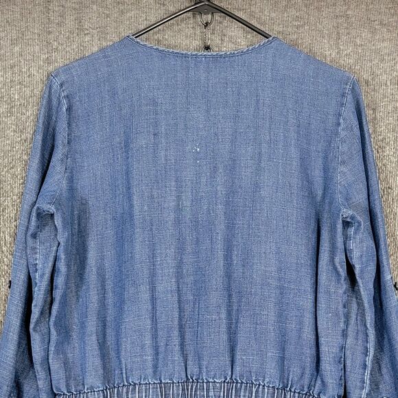 Loft Jumpsuit Womens XS Blue Chambray Long Sleeve V-Neck Lyocell Linen Blend - Picture 14 of 16